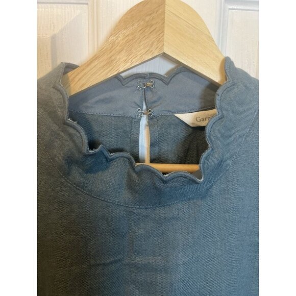 Garnet Hill Scalloped Edge Linen Dress Size 14 Seafoam Teal Sleeveless Collared - Picture 5 of 11